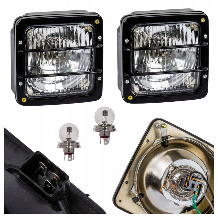 2x-Lampa-przednia-MTZ-40x140mm-3-piny-BEZ-POZYCJI-komplet-Zarowki-R2 2x Lampa przednia MTZ 40x140mm 3 piny BEZ POZYCJI komplet + Żarówki R2