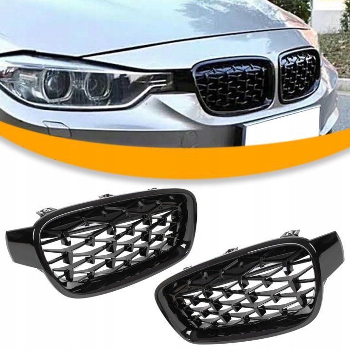 GRILL ATRAPA NERKI KRATKA DIAMENT CZARNY POŁYSK do BMW F30 F31 M3 2012-19