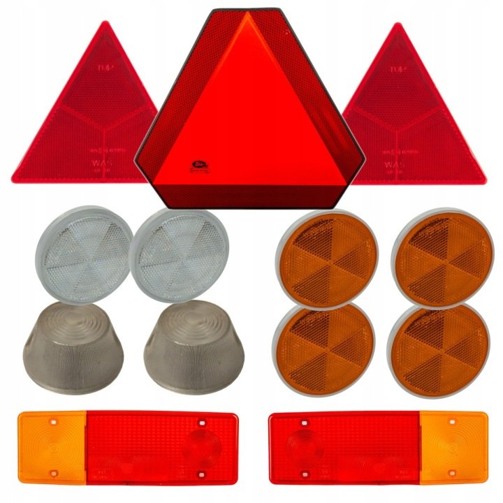 Klosze lamp + odblaski + trójkąty komplet przyczepa D-47 D-50