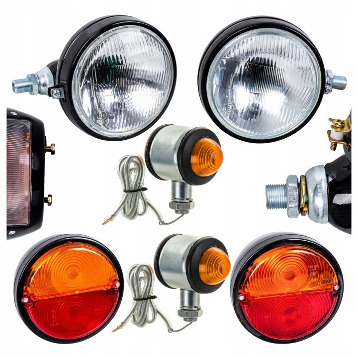 LAMPY URSUS C-330 PRZÓD + TYŁ + KIERUNKI METALOWE REFLEKTORY KOMPLET
