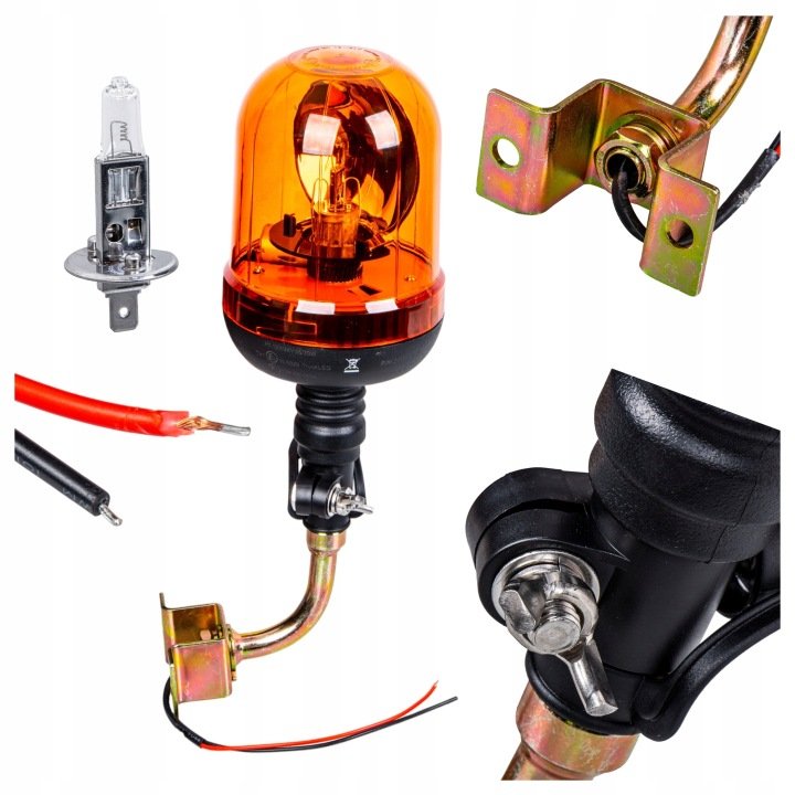 Lampa-blyskowa-ostrzegawcza-12V-24V-H1-kogut-flex-obrotowe-mocowanie Lampa błyskowa ostrzegawcza 12V 24V H1 kogut flex + obrotowe mocowanie