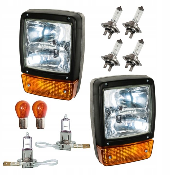 Lampa przednia koparko-ładowarka JCB 3CX 4CX 2szt + żarówki H7 H3 P21W KPL.