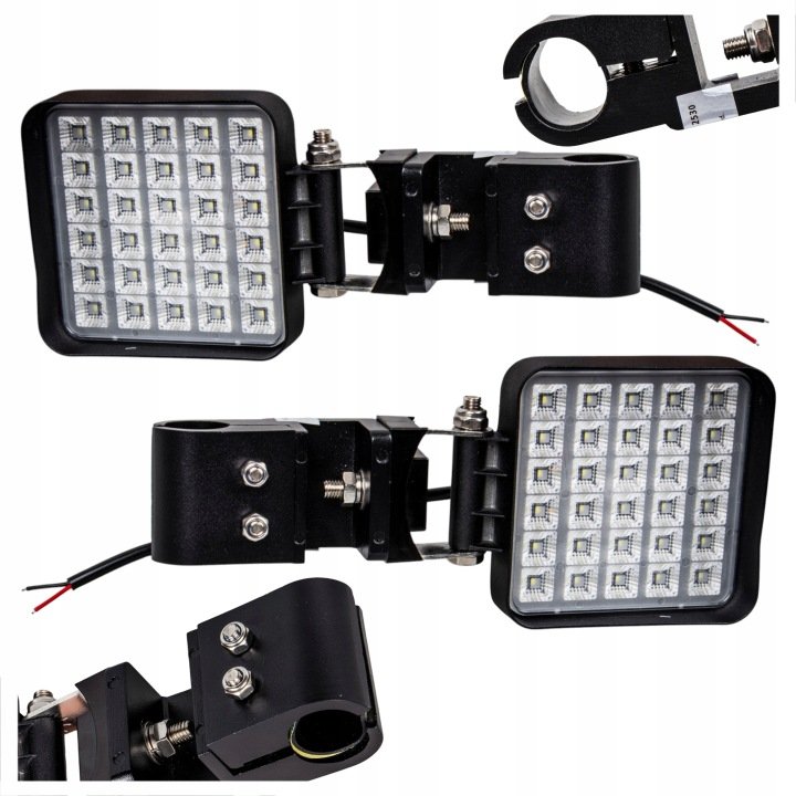 Lampa robocza LED 30 kwadrat + uchwyt boczny na rurkę 22-25mm 2 sztuki