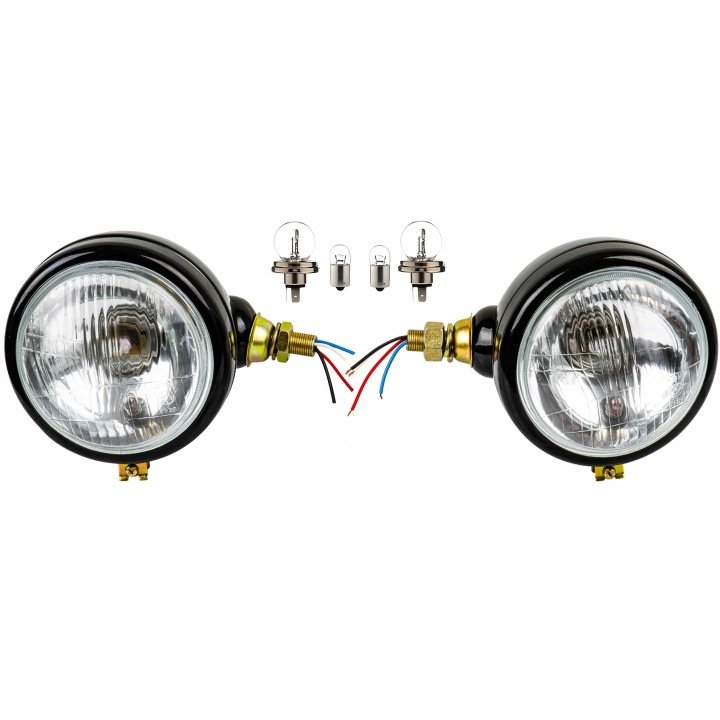 Lampy przednie Władimirec T-25 Metalowe lewa + prawa Komplet + Żarówki x4
