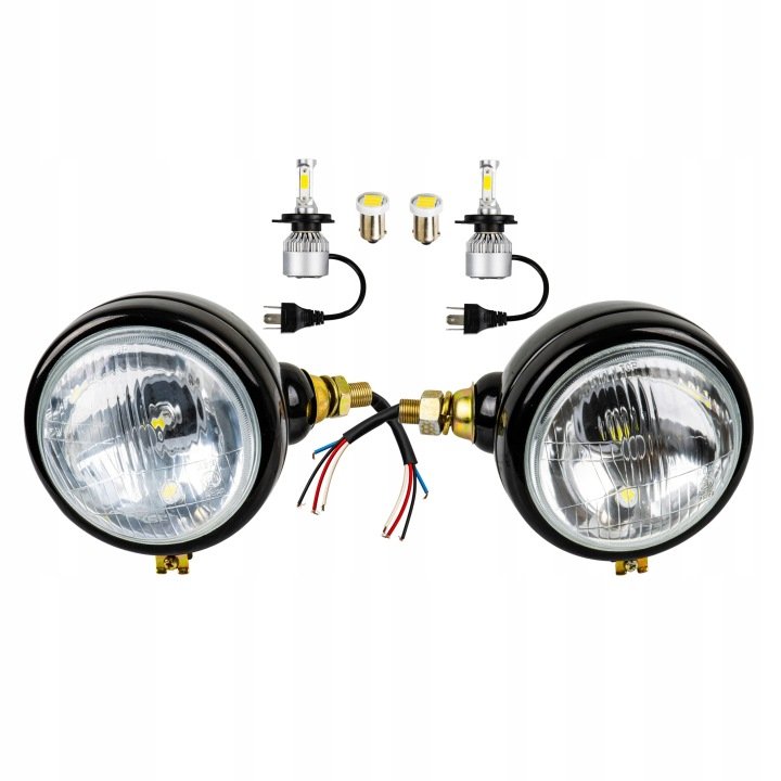 Lampy przednie Władimirec T-25 metalowe z żarówkami LED zestaw lewa + prawa