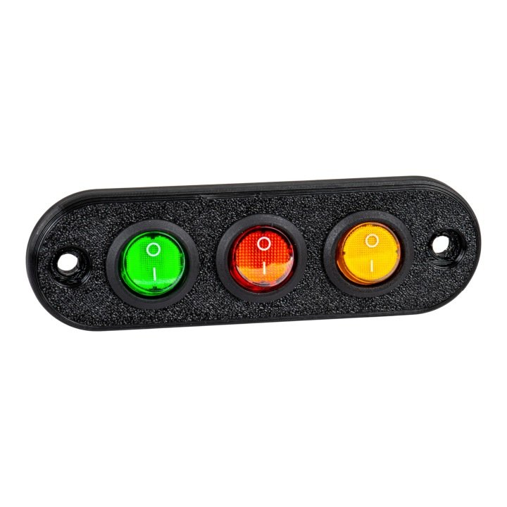 Ramka-mocujaca-z-3-przelacznikami-okragle-20mm-114x35x94mm-12V-20A-czarna Ramka mocująca z 3 przełącznikami okrągłe 20mm 114x35x94mm 12V 20A czarna