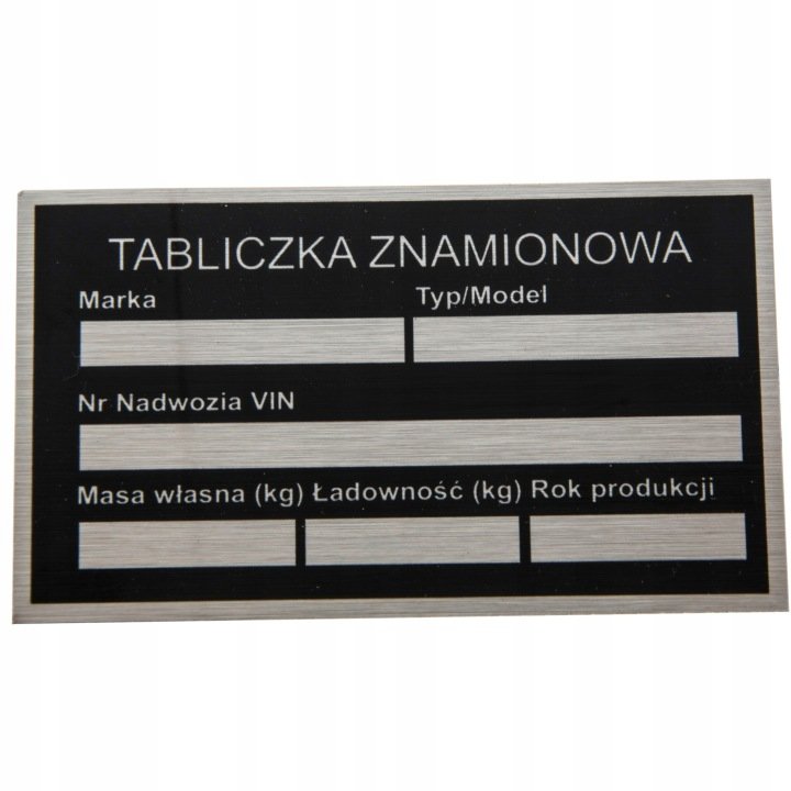 Tabliczka znamionowa zastepcza przyczepy ciągnika