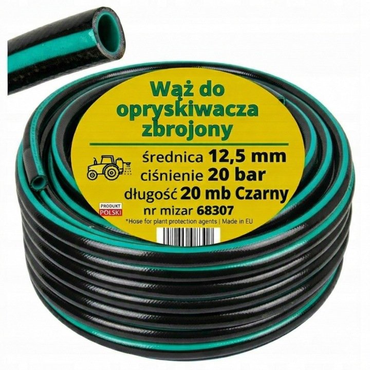 Wąż do opryskiwacza 12,5mm 1/2" 20bar czarny 20mb wzmocniony produkt POLSKI