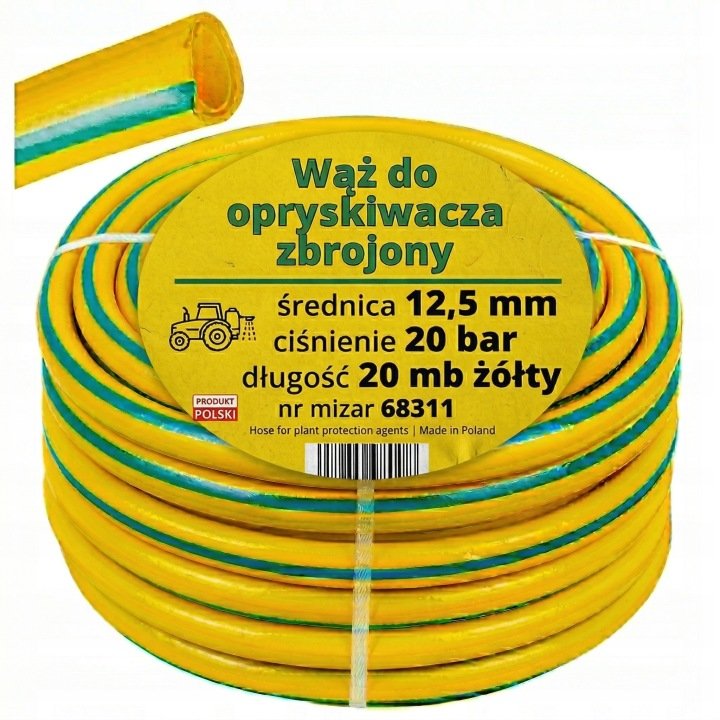 Wąż do opryskiwacza zbrojony 12,5mm 20bar 20mb żółty Produkt Polski