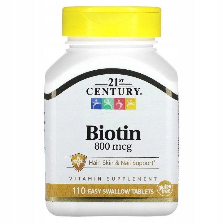 21st-Century-Biotyna-800-g-110-tabletek-Easy-Swallow 21st Century, Biotyna, 800 µg, 110 tabletek Easy Swallow