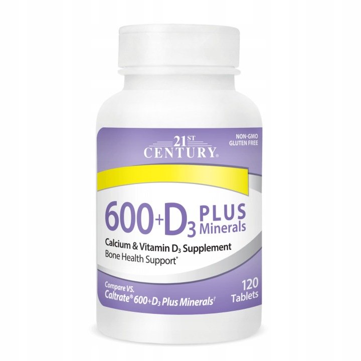 21st Century Calcium 600mg + D3 Plus Minerały - Wapń + Witamina D3 + Minera