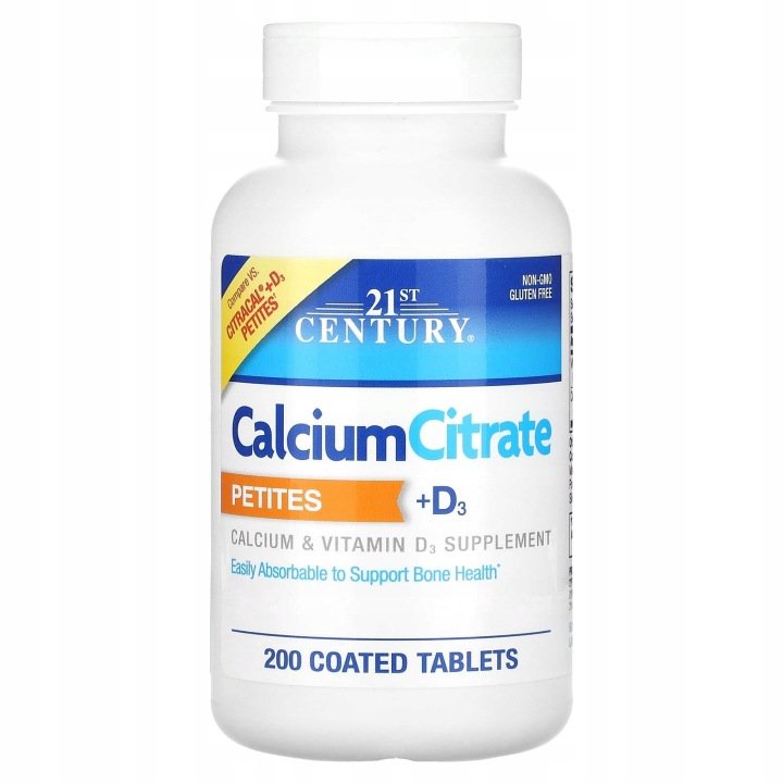 21st-Century-Calcium-Citrate-Petites-D3-200-tabletek-powlekanych 21st Century, Calcium Citrate Petites + D3, 200 tabletek powlekanych