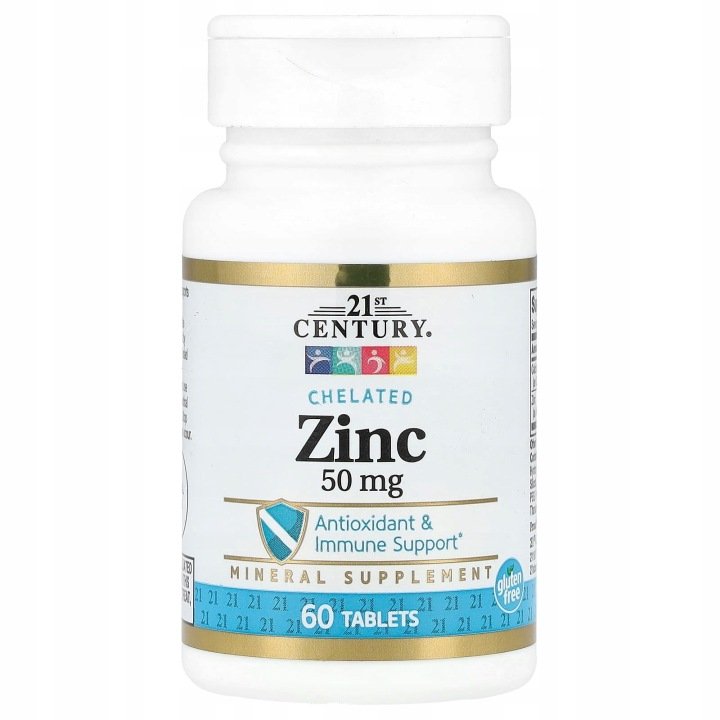 21st-Century-Chelatowany-cynk-50-mg-60-tabletek 21st Century, Chelatowany cynk, 50 mg, 60 tabletek