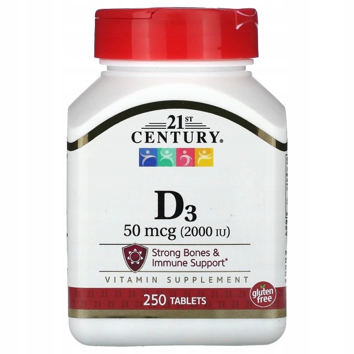 21st-Century-D3-50-g-2000-j-m-250-tabletek 21st Century, D3, 50 µg (2000 j.m.), 250 tabletek