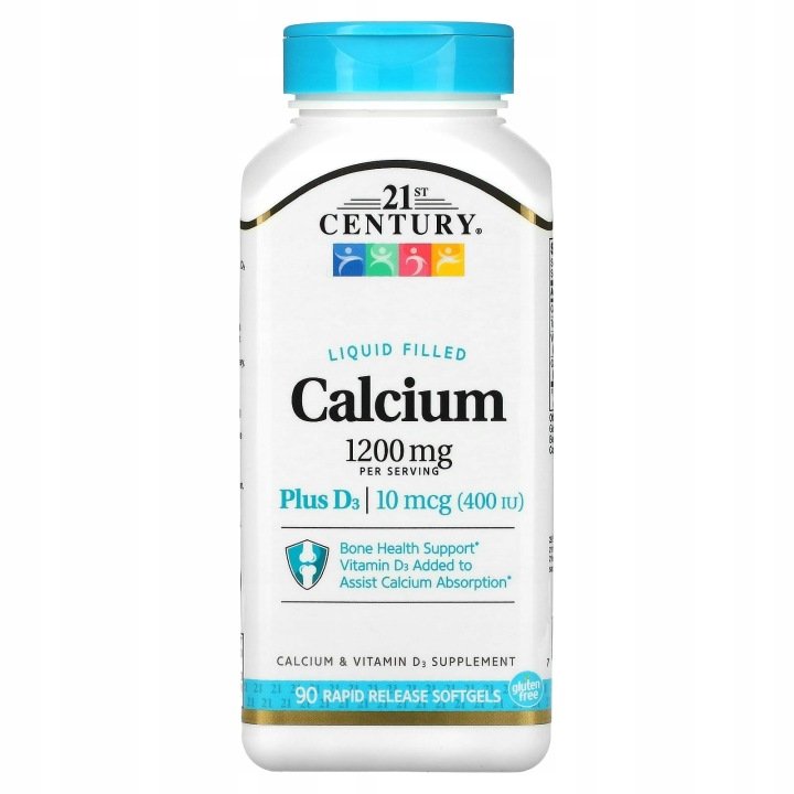 21st-Century-Plynny-plyn-Calcium-Plus-D3-1200-mg-90-kapsulek-zelowych-o 21st Century, Płynny płyn Calcium Plus D3, 1200 mg, 90 kapsułek żelowych o