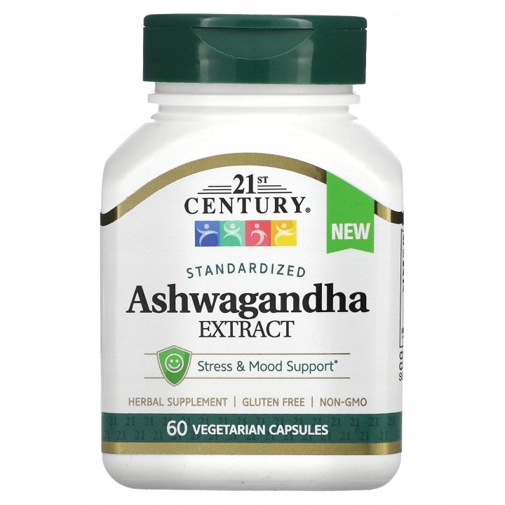 21st-Century-Standaryzowany-ekstrakt-z-Ashwagandhy-60-kapsulek-wegetarian 21st Century, Standaryzowany ekstrakt z Ashwagandhy, 60 kapsułek wegetariań