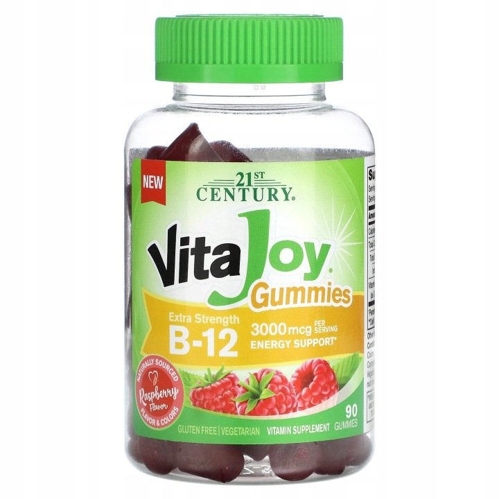21st-Century-VitaJoy-Gummies-B-12-zwiekszona-sila-dzialania-malina-90 21st Century, VitaJoy Gummies, B-12, zwiększona siła działania, malina, 90
