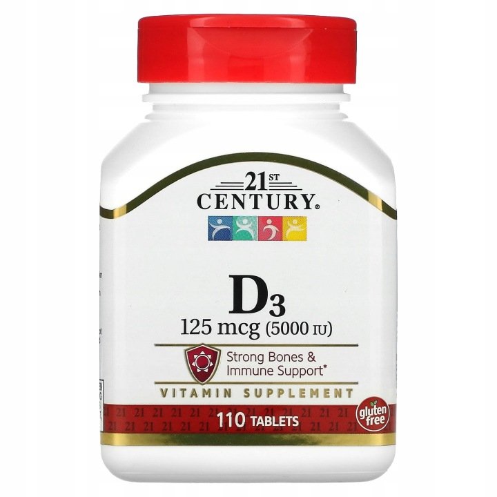21st-Century-Witamina-D3-125-g-5000-j-m-110-tabletek 21st Century, Witamina D3, 125 µg (5000 j.m.), 110 tabletek