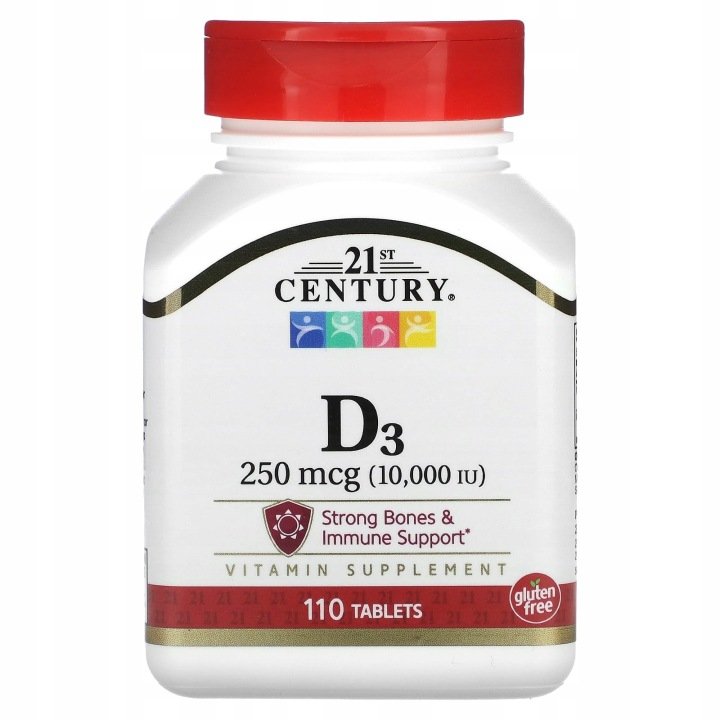 21st-Century-Witamina-D3-250-g-10-000-j-m-110-tabletek 21st Century, Witamina D3, 250 µg (10 000 j.m.), 110 tabletek