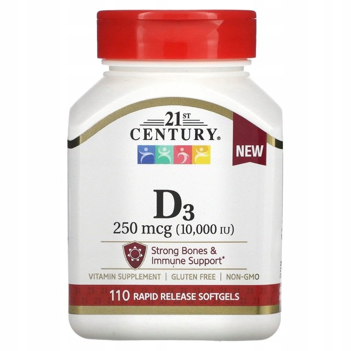 21st-Century-Witamina-D3-250-mcg-10-000-IU-110-Szybko-Uwalniajacych-si 21st Century, Witamina D3, 250 mcg (10,000 IU), 110 Szybko Uwalniających si