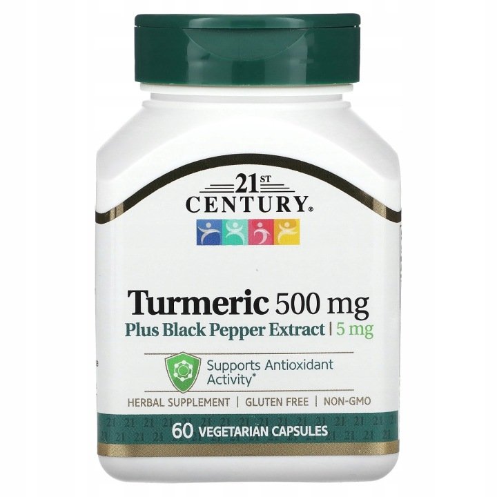 21st-Century-Wyciag-z-czarnego-pieprzu-z-kurkuma-500-mg-60-kapsulek-wege 21st Century, Wyciąg z czarnego pieprzu z kurkumą, 500 mg, 60 kapsułek wege