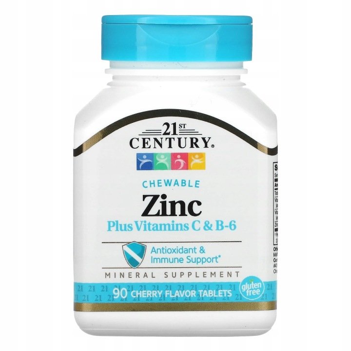 21st-Century-Zinc-Plus-Vitamins-C-i-B-6-do-ssania-o-smaku-wisniowym-90 21st Century, Zinc Plus Vitamins C i B-6, do ssania, o smaku wiśniowym, 90