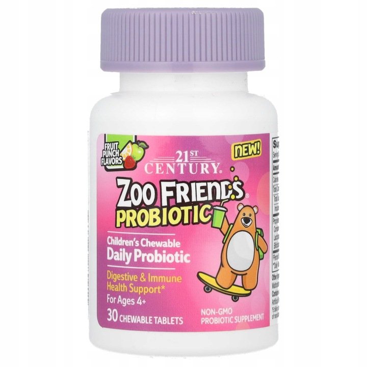 21st-Century-Zoo-Friends-probiotyk-do-zucia-dla-dzieci-wiek-4-poncz-ow 21st Century, Zoo Friends, probiotyk do żucia dla dzieci, wiek 4+, poncz ow