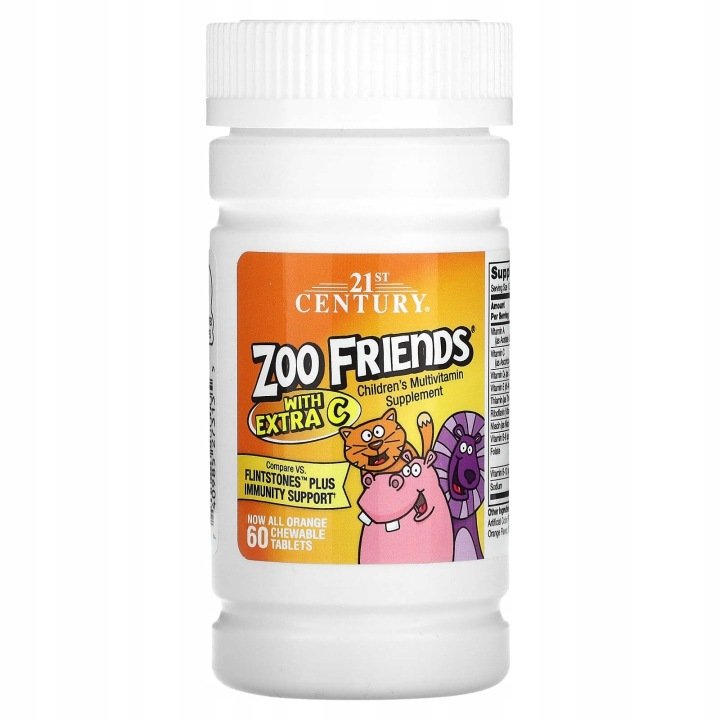 21st-Century-Zoo-Friends-with-Extra-C-pomarancza-60-tabletek-do-ssania 21st Century, Zoo Friends with Extra C, pomarańcza, 60 tabletek do ssania