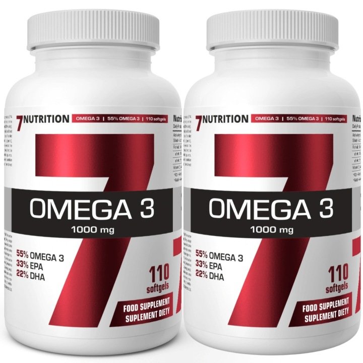 2x-7Nutrition-Omega-3-1000-mg-110-kapsulek-Olej-DHA-EPA-WIT-E-Serce-Miesnie 2x 7Nutrition Omega 3 1000 mg 110 kapsułek Olej DHA EPA WIT E Serce Mięśnie