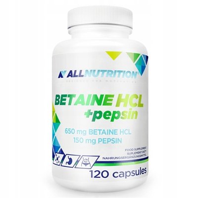 ALLNUTRITION-BETAINE-HCL-PEPSIN-120-KAPSULEK-BETAINA-PEPSYNA-WSPRACIE ALLNUTRITION BETAINE HCL + PEPSIN 120 KAPSUŁEK BETAINA PEPSYNA WSPRACIE