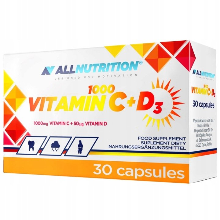 ALLNUTRITION-Vitamin-C-1000-witamina-C-D3-30-kapsulek ALLNUTRITION Vitamin C 1000 witamina C + D3 30 kapsułek
