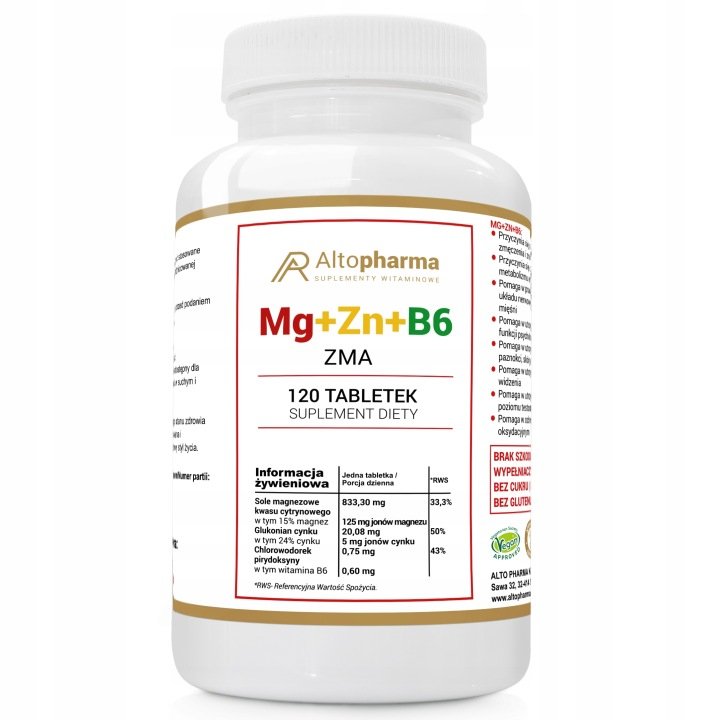 ALTO-PHARMA-Magnez-Cynk-B6-ZMA-120-tabletek ALTO PHARMA Magnez+Cynk+B6 ZMA 120 tabletek