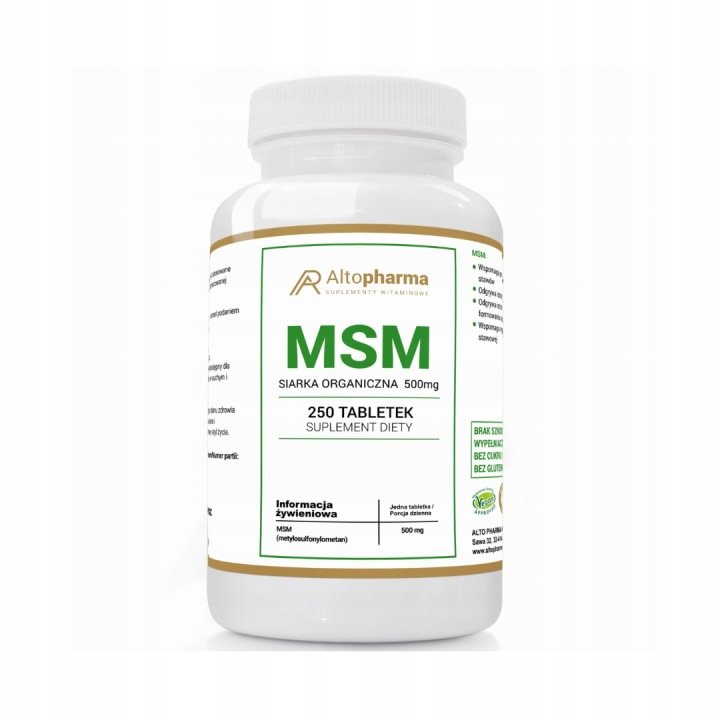 ALTOPHARMA-MSM-Siarka-organiczna-metylosulfonylometan-500-mg-250-tabletek ALTOPHARMA MSM Siarka organiczna metylosulfonylometan 500 mg 250 tabletek