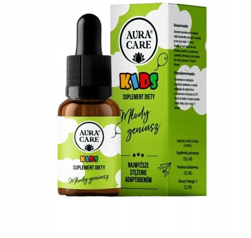 AURA CARE Adaptogeny Soplówka Jeżowata Omega-3 KIDS Młody geniusz 15 ml