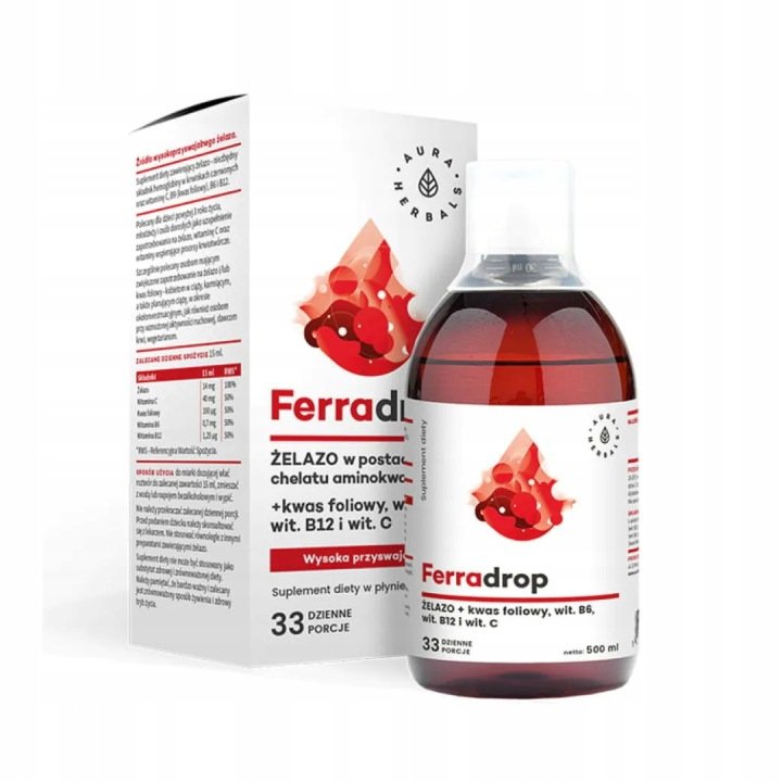 AURA-HERBALS-Ferradrop-zelazo-kwas-foliowy-plyn-500-ml AURA HERBALS Ferradrop żelazo + kwas foliowy płyn 500 ml
