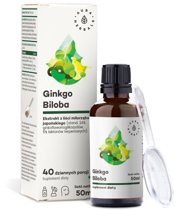 AURA-HERBALS-Ginkgo-Biloba-MILORZAB-ekstrakt-50ml-KROPLE AURA HERBALS Ginkgo Biloba MIŁORZĄB ekstrakt 50ml KROPLE
