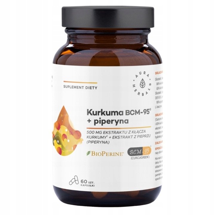 AURA HERBALS KURKUMA 500 MG BCM-95 + PIPERYNA 60 KAPS PAMIĘĆ WŁOSY SKÓRA