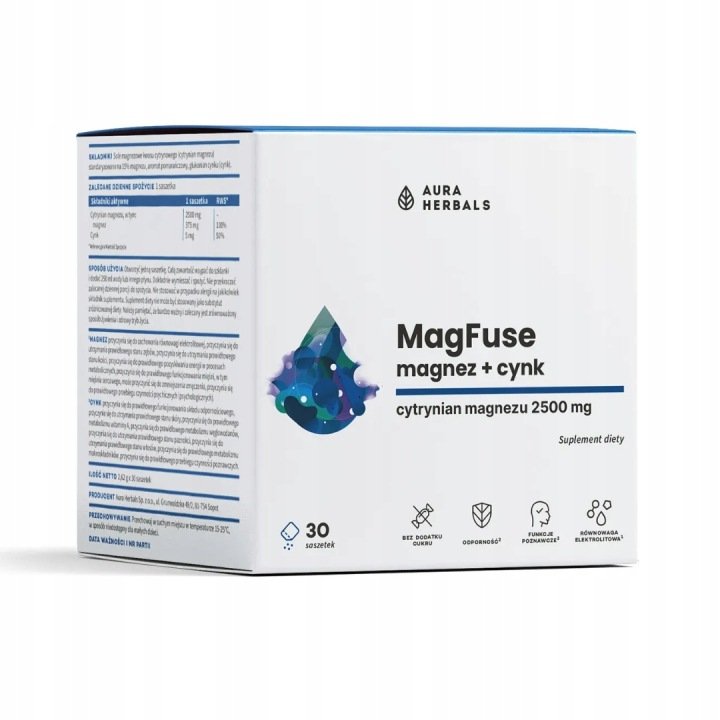 AURA HERBALS MagFuse: magnez + cynk saszetki 30 szt