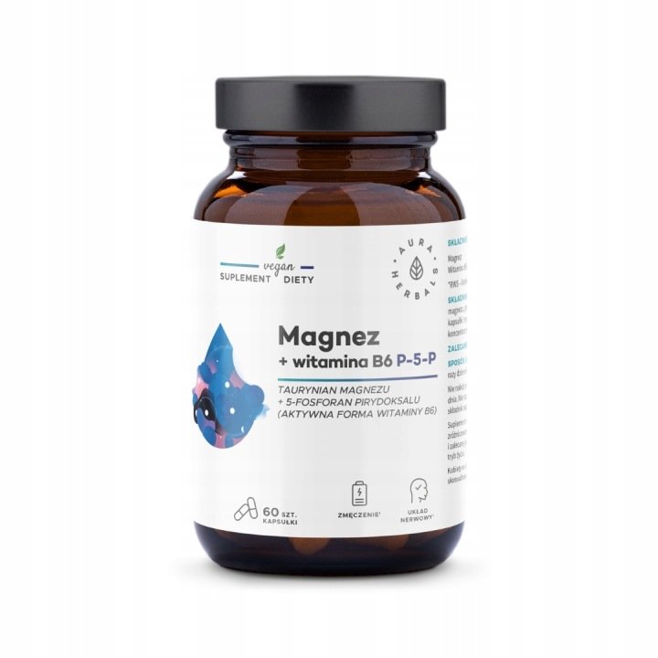 AURA HERBALS Magnez + Witamina B6 (P-5-P) 60 kapsułek