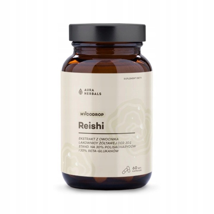 AURA-HERBALS-Mycodrop-Reishi-grzyb-30-1-30-beta-glukan-60-kapsulek AURA HERBALS Mycodrop Reishi grzyb 30:1 30% beta-glukan 60 kapsułek