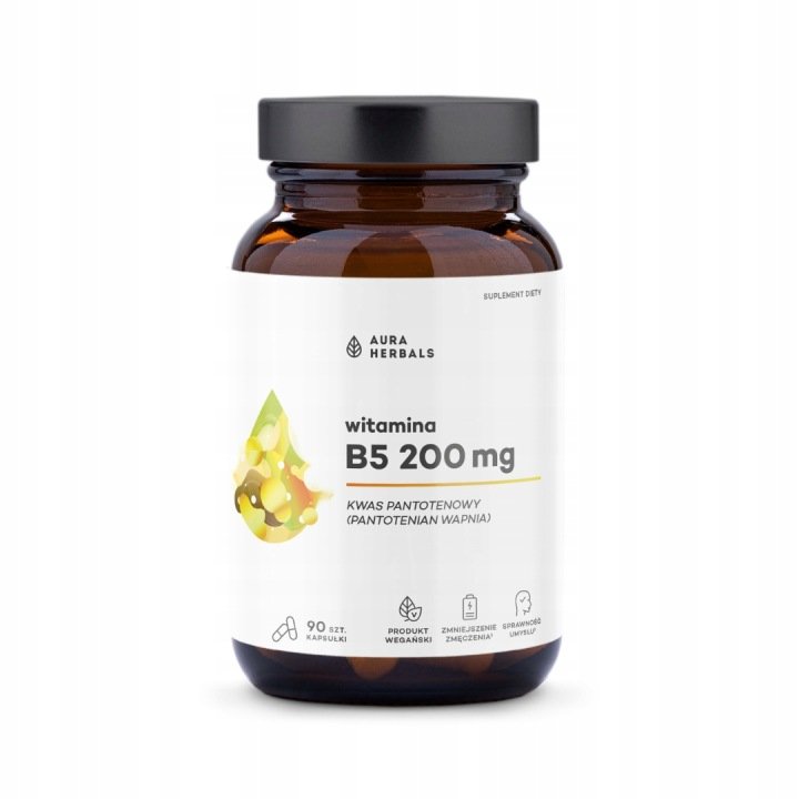 AURA-HERBALS-Witamina-B5-200-mg-kwas-pantotenowy-90-kapsulek AURA HERBALS Witamina B5 200 mg kwas pantotenowy 90 kapsułek