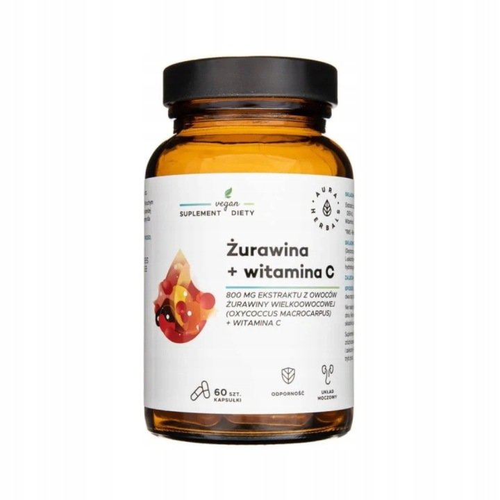 AURA-HERBALS-Zurawina-800-mg-Witamina-C-kapsulki-60szt AURA HERBALS Żurawina 800 mg + Witamina C kapsułki 60szt