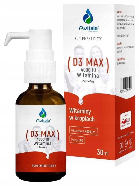 AVITALE Witamina D3 Max 4000 IU Cholekalcyferol Z Lanoliny W Kroplach 30 ml