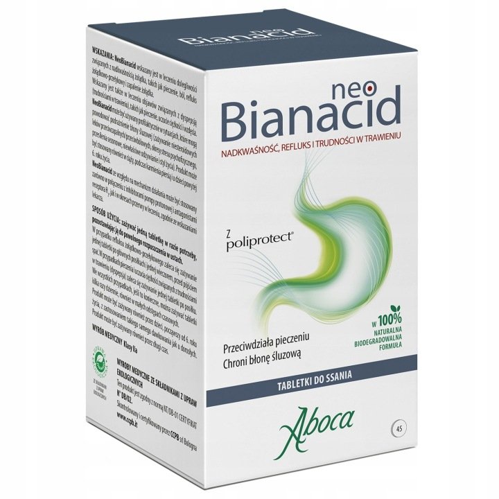 Aboca Neo Bianacid na Żołądek Cytrynowe Tabletki do Ssania 45 tabletek