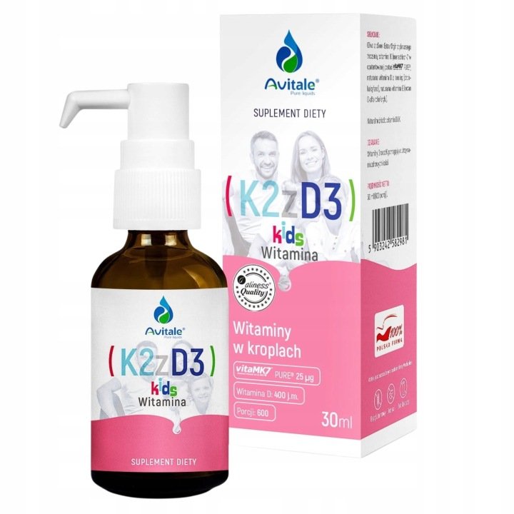 Aliness Avitale Naturalna WITAMINA K2 D3 krople DLA DZIECI 30ml 600 porcji