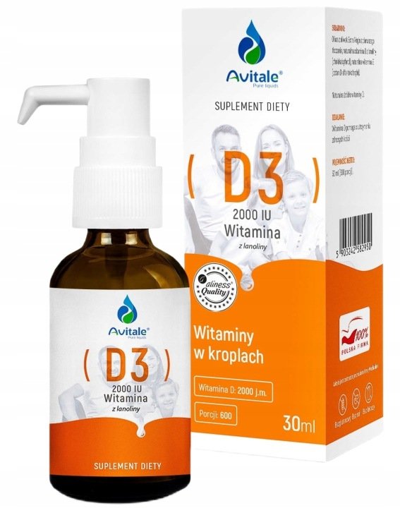 Aliness Avitale Witamina D3 2000 IU z Lanoliny w kroplach odporność 30ml
