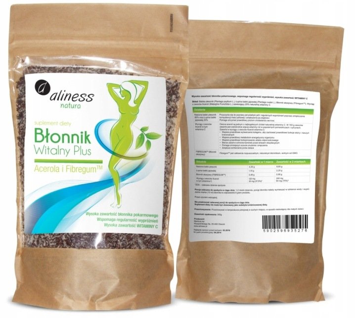 Aliness BŁONNIK WITALNY babka płesznik i jajowata PLUS Acerola i FIBREGUM