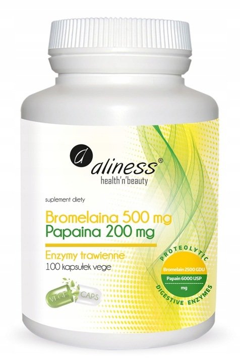 Aliness Bromelaina 500 mg Papaina 200 mg 100 kaps TRAWIENIE STAN ZAPALNY