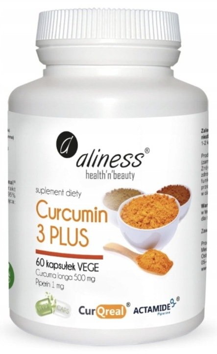 Aliness Curcumin 3 PLUS z piperyna 500mg 60 kaps kurkuma krążenie wątroba