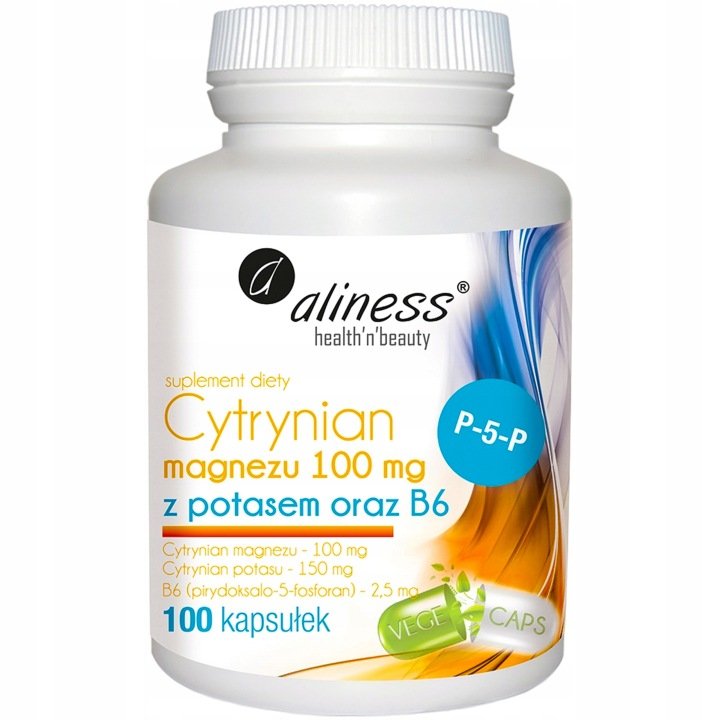 Aliness Cytrynian magnezu Potas + B6 100mg MAGNEZ Skurcze Ciśnienie krwi